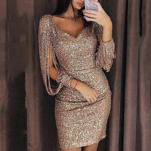 (14, Champagne) Mini Sequin Sparkle Cocktail Gowns Dresses