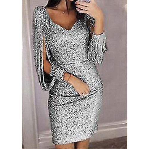 (20W, Gray) Mini Sequin Sparkle Cocktail Gowns Dresses