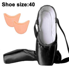 (40, black) Ballet Pointe Shoes Girls Women Ribbon Ballerina Shoes With Toe Pads