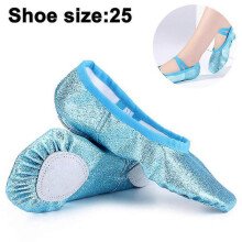 (25, Flesh blue) Ballet Pointe Shoes Girls Women Ribbon Ballerina Shoes With Toe Pads