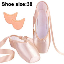 (38, flesh pink) Ballet Pointe Shoes Girls Women Ribbon Ballerina Shoes With Toe Pads
