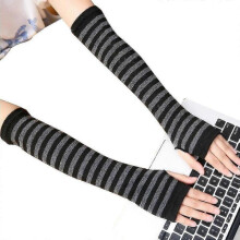 (Black Gray) Women Arm Warmers Gloves Winter Fingerless Long Gloves Solid Warm Xmas Gift
