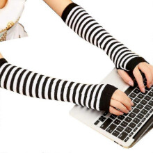 (Black White) Women Arm Warmers Gloves Winter Fingerless Long Gloves Solid Warm Xmas Gift