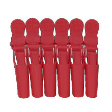 (Red) 6pcs Croc Hair Sectioning Grip Clips Hairdressing Cutting Clamps Plastic Salon Styling Hair Grip Clips