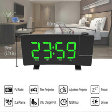 (Green) Fm Radio Clock With Projection Led Smart Alarm Electronic Desk Clock