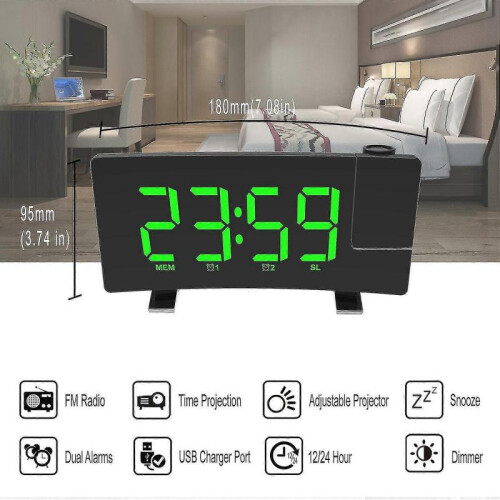 (Red) Fm Radio Clock With Projection Led Smart Alarm Electronic Desk Clock 2