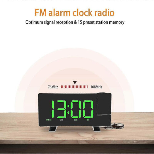 (White) Fm Radio Clock With Projection Led Smart Alarm Electronic Desk Clock 2