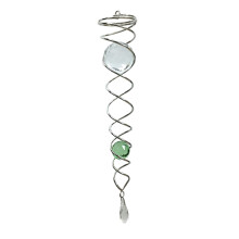 (Verde) Molinillo de viento en espiral amarillo de 12 pulgadas con bola de cristal