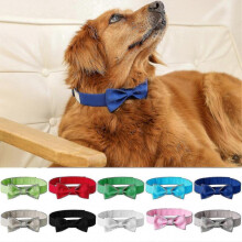 (M, Khaki) Dog Neck Tie Solid Color Adjustable Head Wear Pet Bow Collar Dog Accessories For Wedding Party