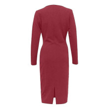 (M, Red) Women's Solid Slim Long Sleeve Deep V Neck Pleated Long Bag Hip Hedging Dress