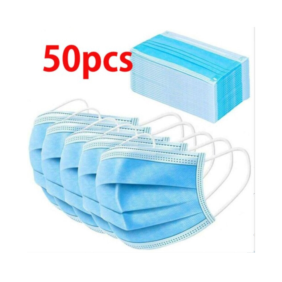 50pk 3layer Disposable Face Civil Masks Dustproof Adult Threelayer Filter