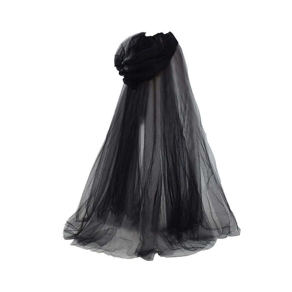 (Black) Cloak Gauze Hooded Witch Death God Vampire Cape Halloween Playing Cosplay Role Black