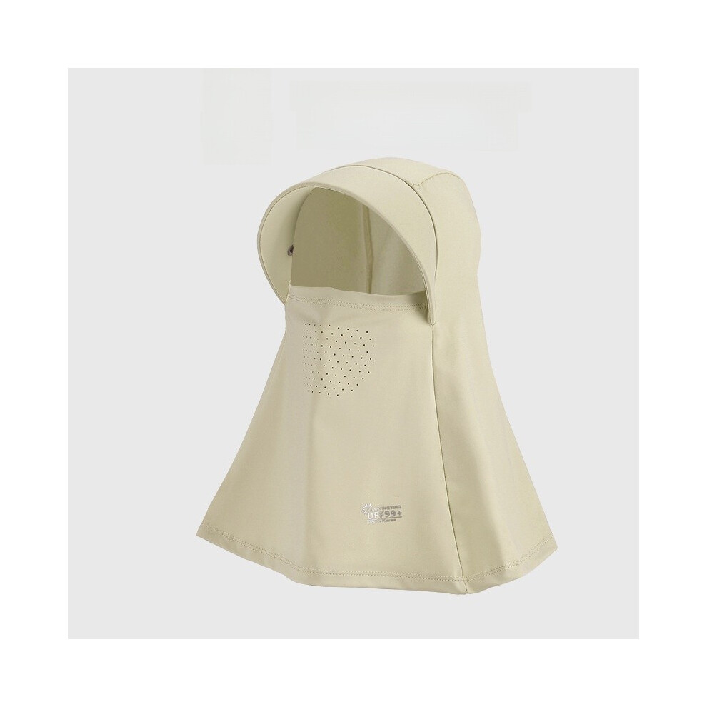 (Khaki) Solid Color Simple Women Summer Casual Ice Silk Sunshade Shawl With Mask-image-OPC-PHK6VTG-NEW