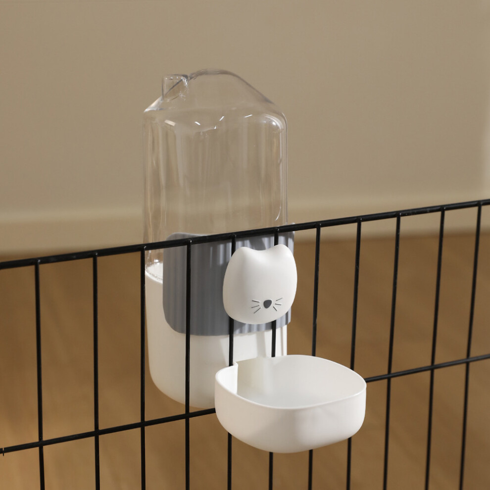 ( Waterer) Suspension Fixed Pet With Fixed Hanging Water Dispenser And Feeder For Cats Dogs Gray