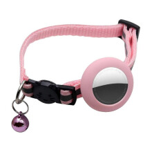 Cat Collar for Airtag Adjustabl Pet Collar for Apple Airtags Soft Nylon Cat Collars with Removable Air Tag Sleeve for Puppy Cat Pink