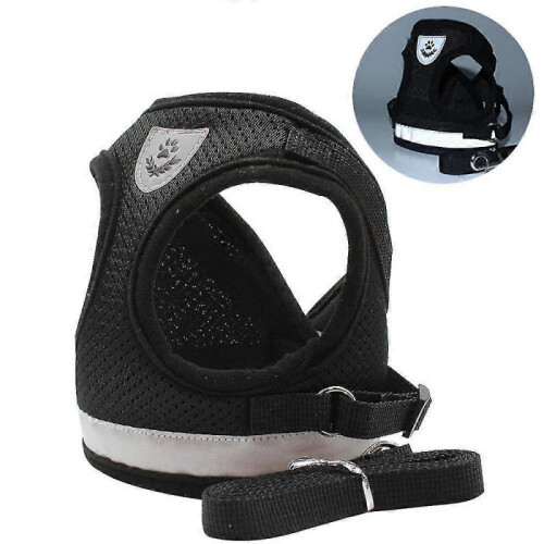 (M, Black) Cat Dog Breathable Harness Pet Vest Type Reflective Leash 1
