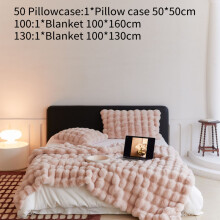 (Pink, 130x160CM) Rabbit Faux Luxurious Fur Throw Blanket Soft Cozy For Couch Gift Travel Bed