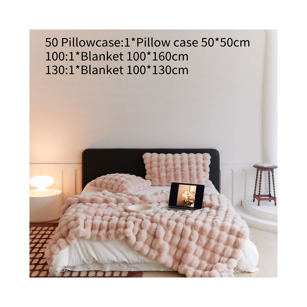 (Pink, 130x160CM) Rabbit Faux Luxurious Fur Throw Blanket Soft Cozy For Couch Gift Travel Bed