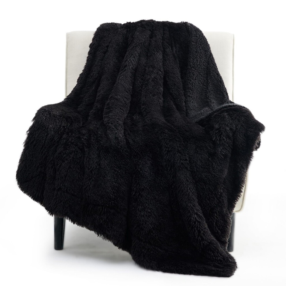 (Black, 130*160cm/51.18*62.99in) Fur Oversized Faux Blanket Super Soft Cozy Blanket Luxury Throw Fluffy Blan