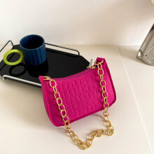 (Fuchsia) Womens Trendy Solid Color Chain Shoulder Bag For Summer Style Casual Fashion