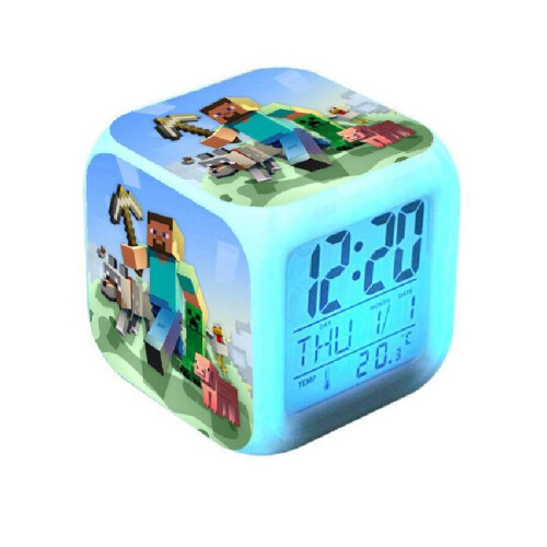 (Style T) Minecraft Alarm Clock Led Night Light Colourful Decoration Desktop Changing