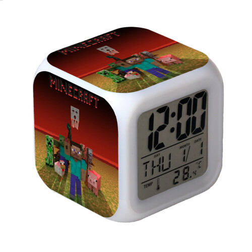 (Style M) Clock Alarm Minecraft Led Night Light Colourful Desktop Decoration Changing