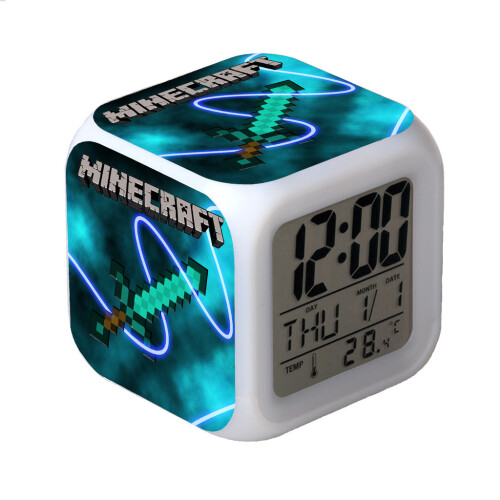 (Style A) Clock Alarm Minecraft Led Night Light Colourful Desktop Decoration Changing
