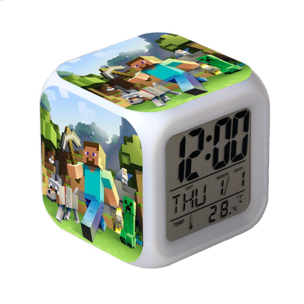 (Style N) Clock Alarm Minecraft Led Night Colourful Desktop Decoration Changing Light