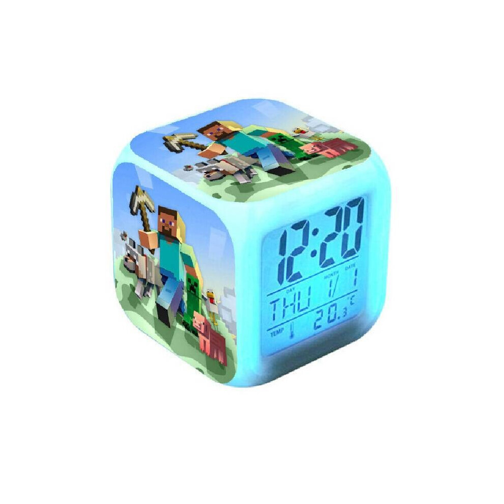 (Style T) Clock Alarm Minecraft Led Night Colourful Desktop Decoration Changing Light