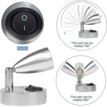 Two Pieces 3 Watt 12 Volt LED Reading Lights for Boat Caravan Motorhome Car with On Off Switch Warm White Light 3000K 220 Lumens Silver Aluminum