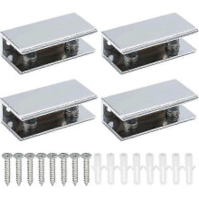 4 Pcs Adjustable Frameless Rectangle Glass Shelf Bracket Holder Heavy Duty Clamp Shelf Clip for Various Brands,Polished Chrome Finish