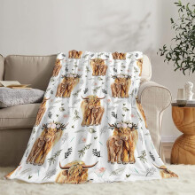 (Brown, 130*150cm/51.18*59.06in) Highland Print Cow Blanket Animal Flower Throw Blankets Flannel Plush Bedding
