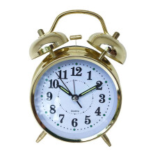 (Gold) Loud Super Double Bell Alarm Clocks Night Light Luminous Decor Home Display