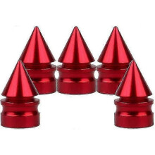 5 Red Conical Valve Covers for Cars and Bicycles,Durable Aluminum Alloy for Tire Protection and Style