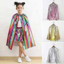 (Silver) Rainbow Kids Cloak for Halloween Parties DIY Costume Accessory Fits Various Brands Dress Up Fun Cosplay Cape for Children