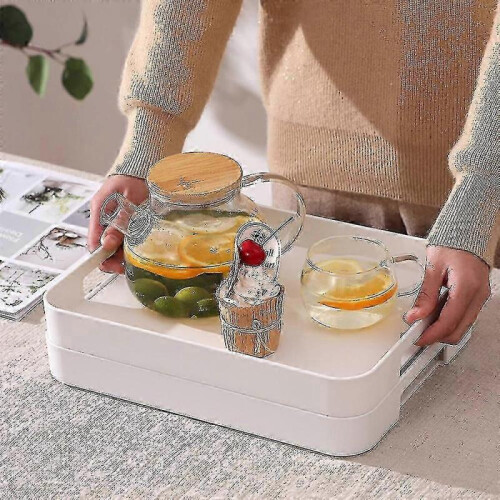 (1)White Stackable Rectangle Plastic Serving Tray for Parties,Events & Catering – Durable Stylish Dish for Food Serving 2