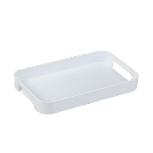 (1)White Stackable Rectangle Plastic Serving Tray for Parties,Events & Catering – Durable Stylish Dish for Food Serving