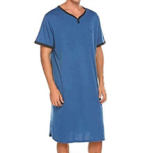 (2XL,Royal Blue)Comfortable Men's Nightshirt for Relaxing at Home,Soft Breathable Sleepwear,Plain Design All-Day Comfort