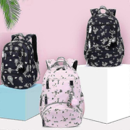 (Black)Waterproof Stylish Print School Backpack for Students,Durable Spacious for Books and Essentials 1