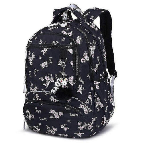 (Black)Waterproof Stylish Print School Backpack for Students,Durable Spacious for Books and Essentials