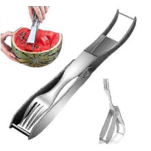 2 in 1 Watermelon Slicer and Fork-Stainless Steel Fruit Cutting Tool for Easy Slicing and Serving