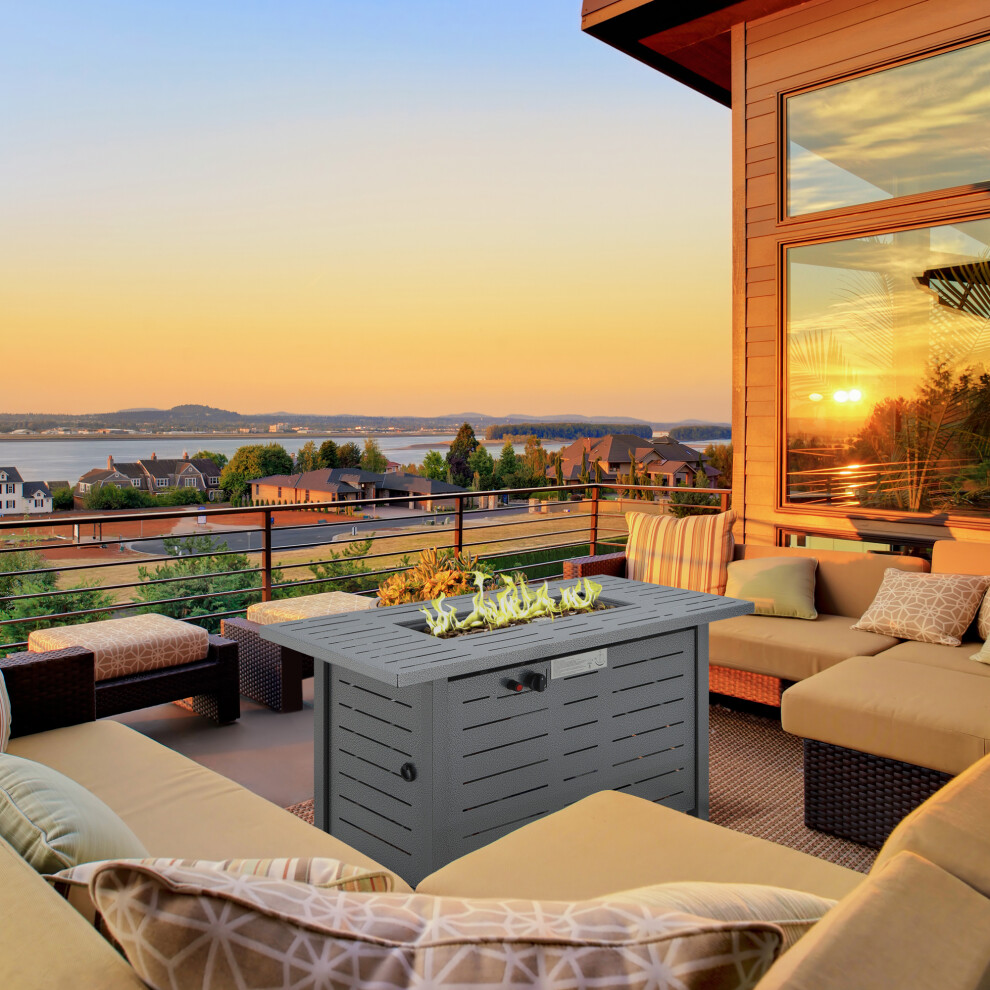 Outsunny Outdoor Gas Fire Pit Table Smokeless Firepit w/ Rain Cover, Lid, Grey
