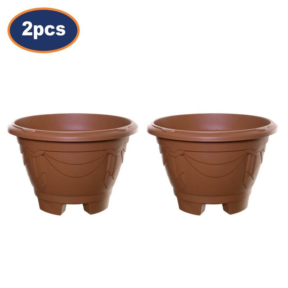 2pcs Venetian Round Planter with Legs Terracotta Flower Pots Garden Patio 34cm-image-OPC-PHK8G9H-NEW