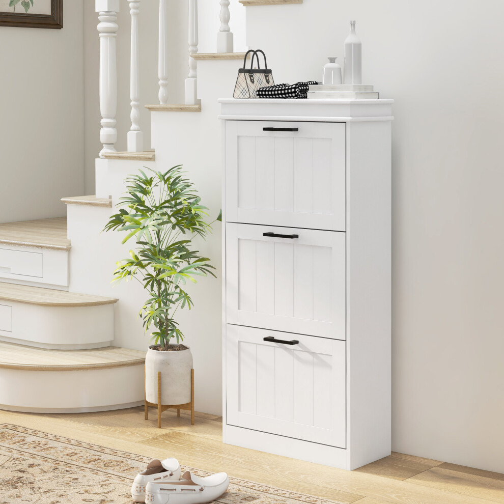 Homcom White Slim Shoe Storage Cabinet With 3 Flip Drawers For Entryway, - Image 3