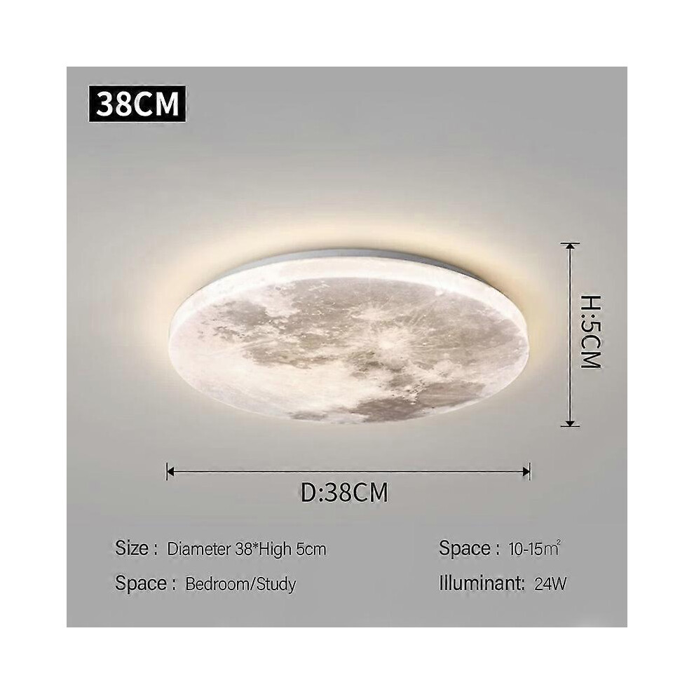 (Tricolor dimming, 38CM-24W) Moon balcony ceiling lamp LED creative personality bedroom lamp Nordic modern style ins warm romantic room moon lamp