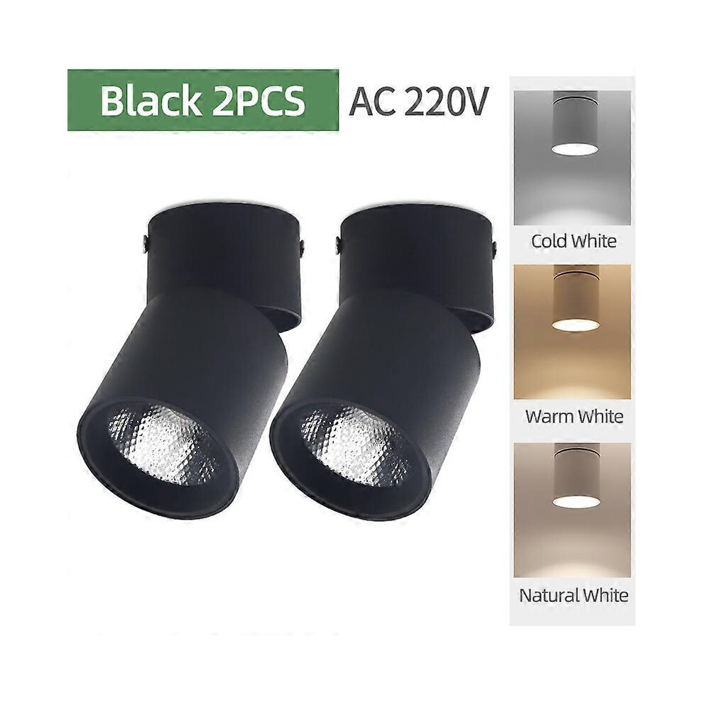 (15W Warm White, Black body) 2PCS Led Foldable Downlight Spotlight 220V 10W 15W 20W Surface Mounted Aluminum  Ceiling Spots Lamps For Living Room Kitchen