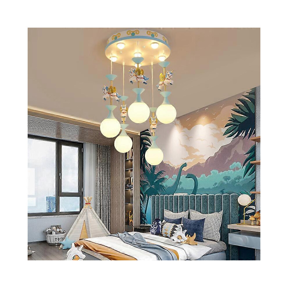 (5head 65W-Warm White, Blue) Fantasy Children's Bedroom Chandeliers Modern Creative LED Pendant Lights For Living Room Decor Lighting Ceiling Lamps