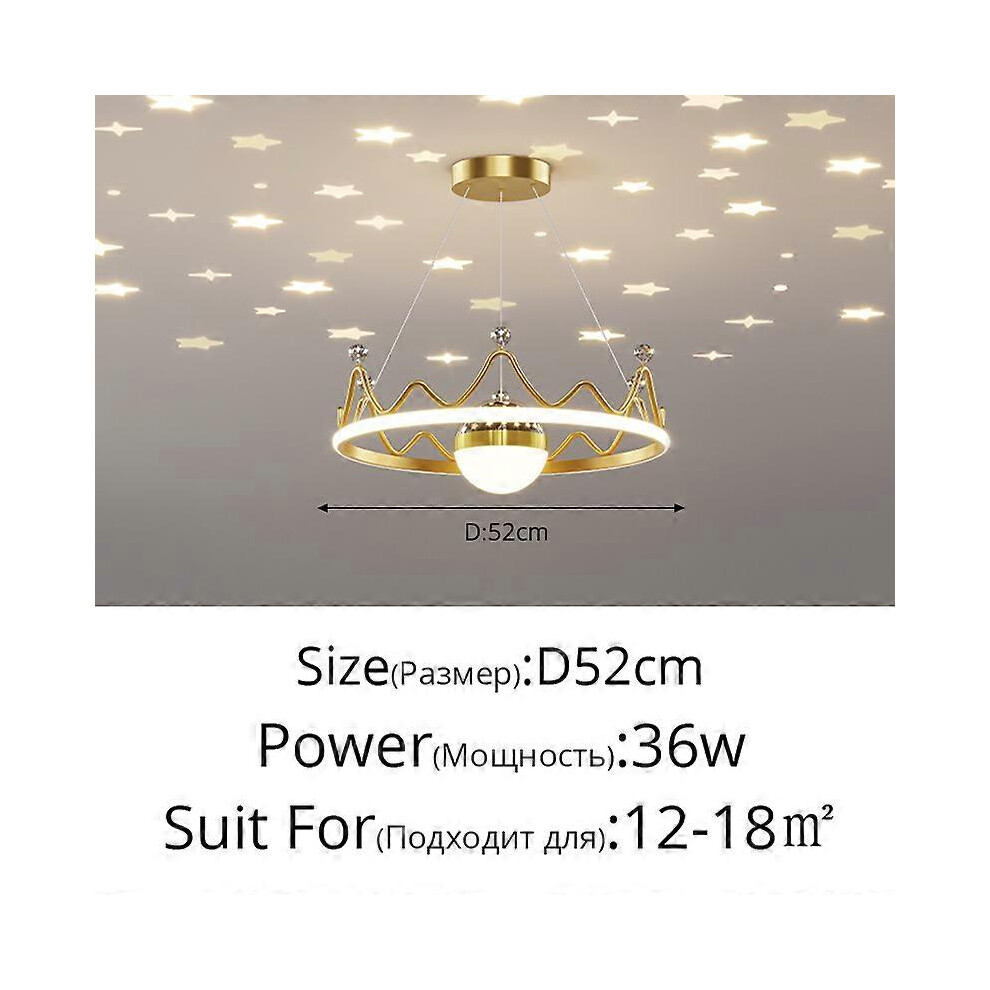 (3 Colors No Remote, Black E 40-60cm) New Modern LED Crown Chandelier Living Bedroom Dining Room Study Pendant Lamp Home Indoor Ddecor Ceiling Light