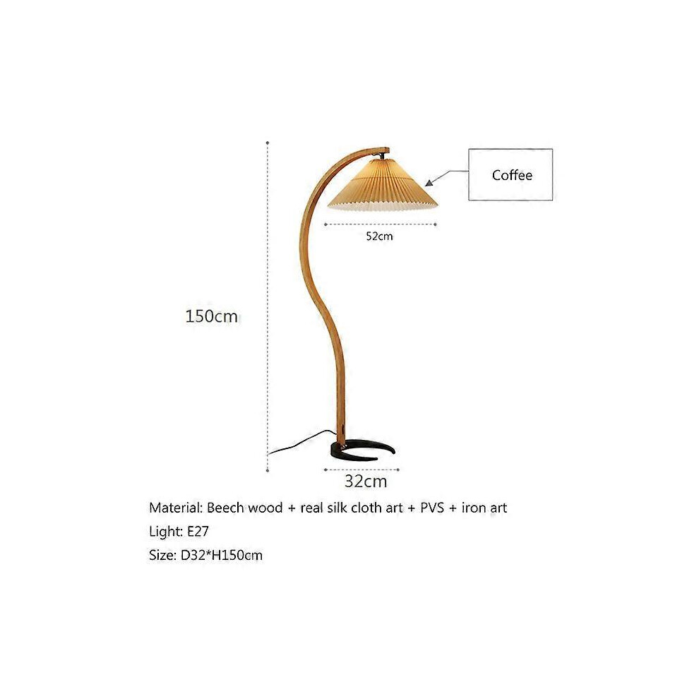 (UK Plug-white light, beige lampshade) Modern LED Solid Wood Floor Lamp Personality Pleated Lighting Living Room Study Home Decor Standing Light Hotel Bedside Lamps