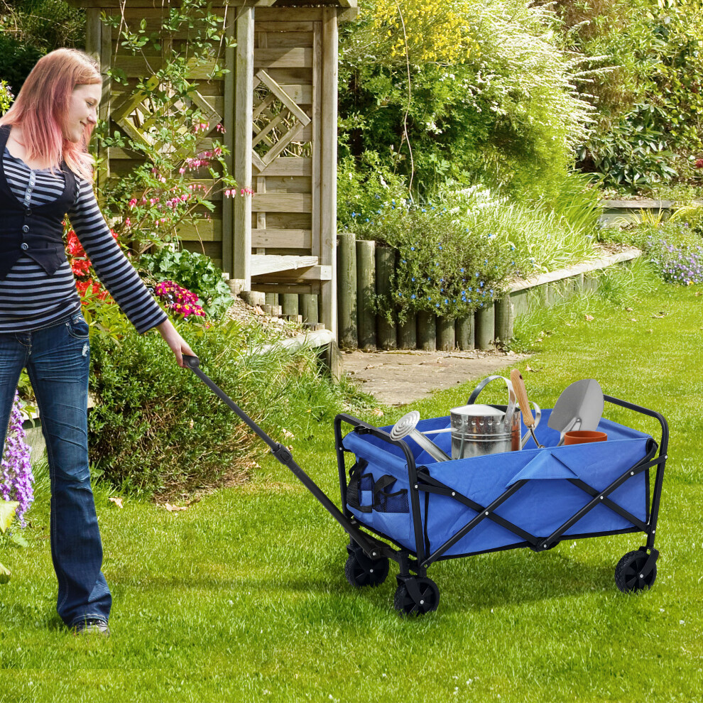 Outsunny 62L Festival Trolley, 120Kg Heavy Duty Folding Trolley Cart, Blue